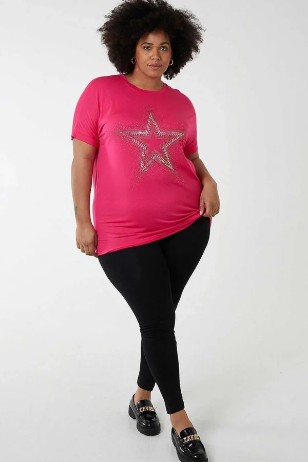 Curve - Diamante Star Oversized Top In Pink