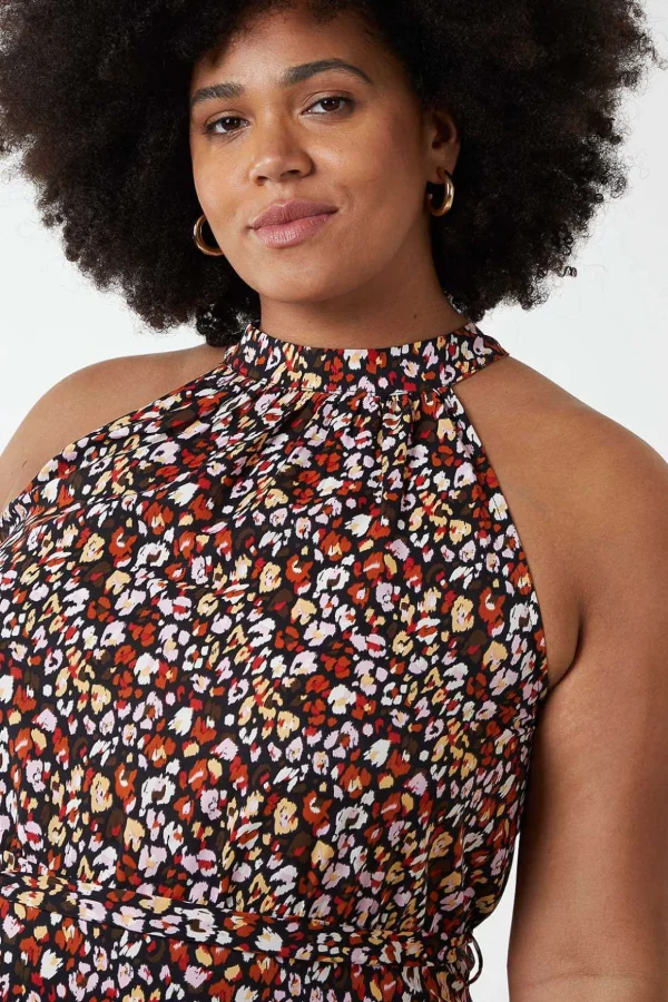 Curve - Halter Neck Maxi Dress In Black Print