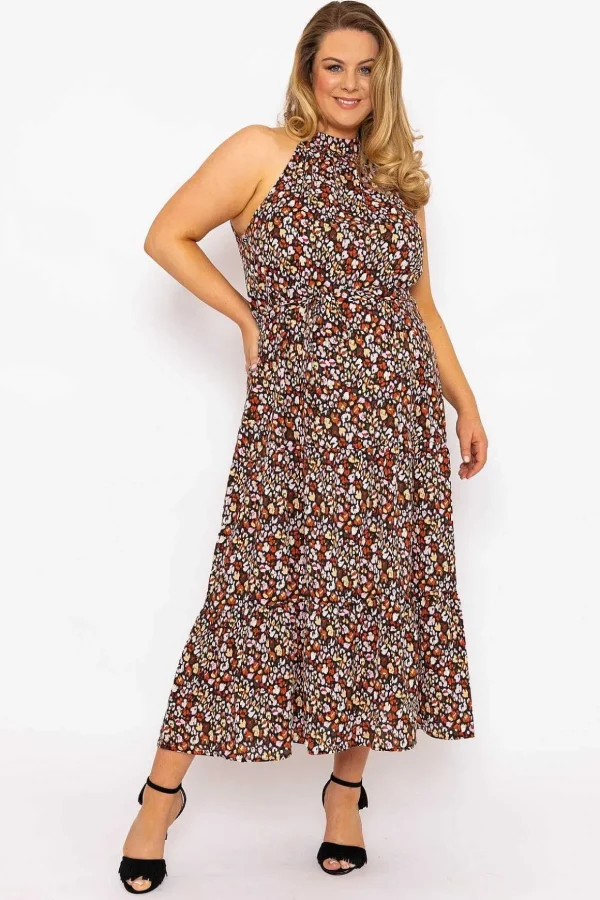Curve - Halter Neck Maxi Dress In Black Print