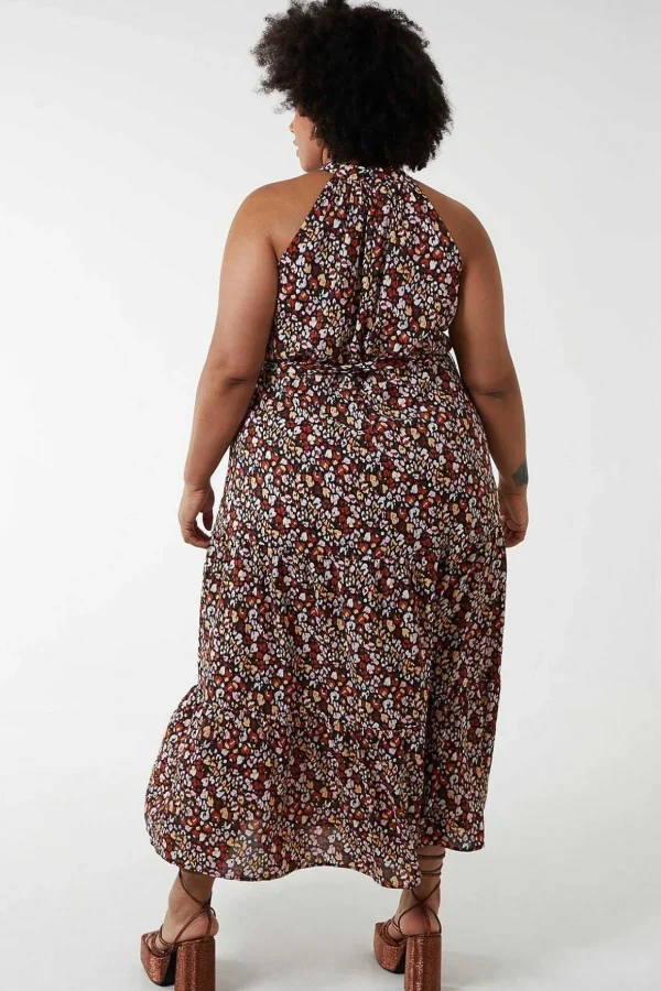 Curve - Halter Neck Maxi Dress In Black Print