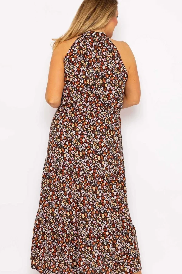 Curve - Halter Neck Maxi Dress In Black Print