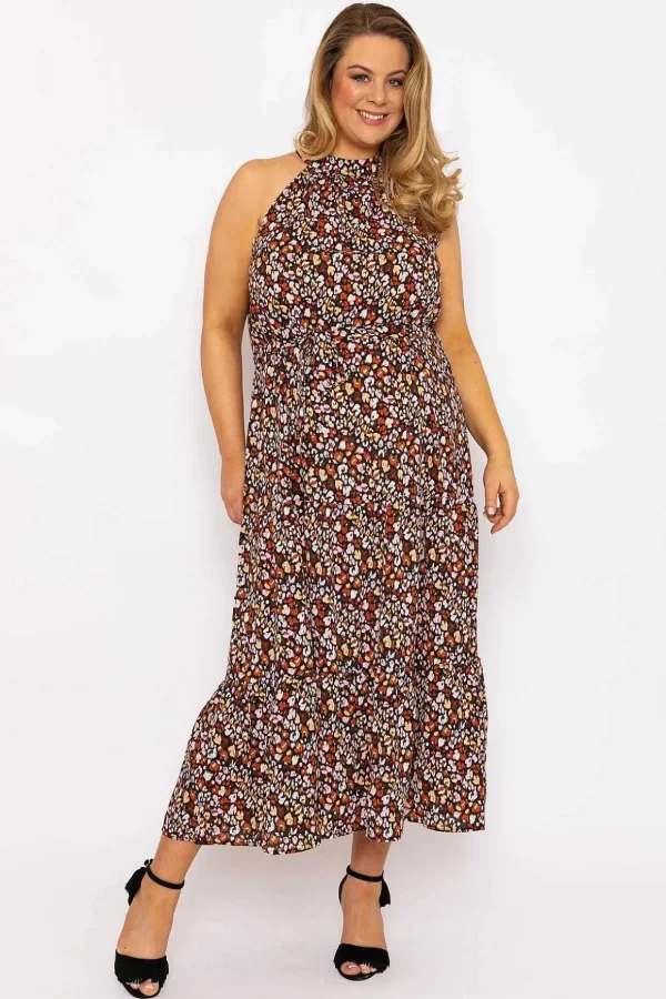 Curve - Halter Neck Maxi Dress In Black Print
