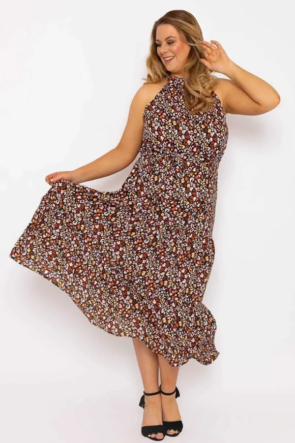 Curve - Halter Neck Maxi Dress In Black Print