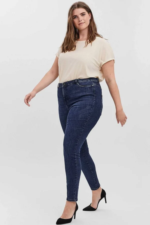 Curve - High Waist Jeans In Dark Blue Denim