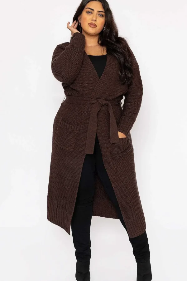 Curve - Long Belted Cardigan In Brown