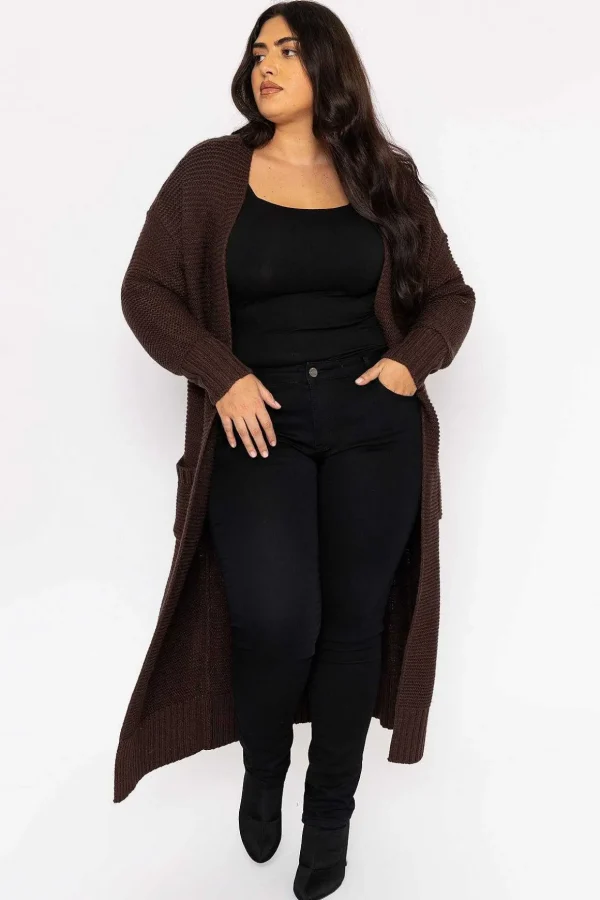 Curve - Long Belted Cardigan In Brown
