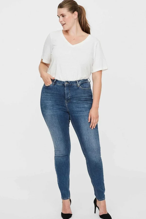Curve - Lora High Waist Jeans In Medium Blue Denim
