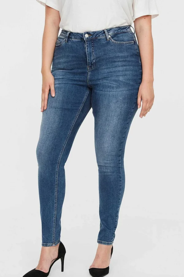 Curve - Lora High Waist Jeans In Medium Blue Denim