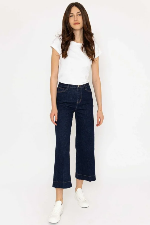 Denim Cropped Wide Leg Jeans