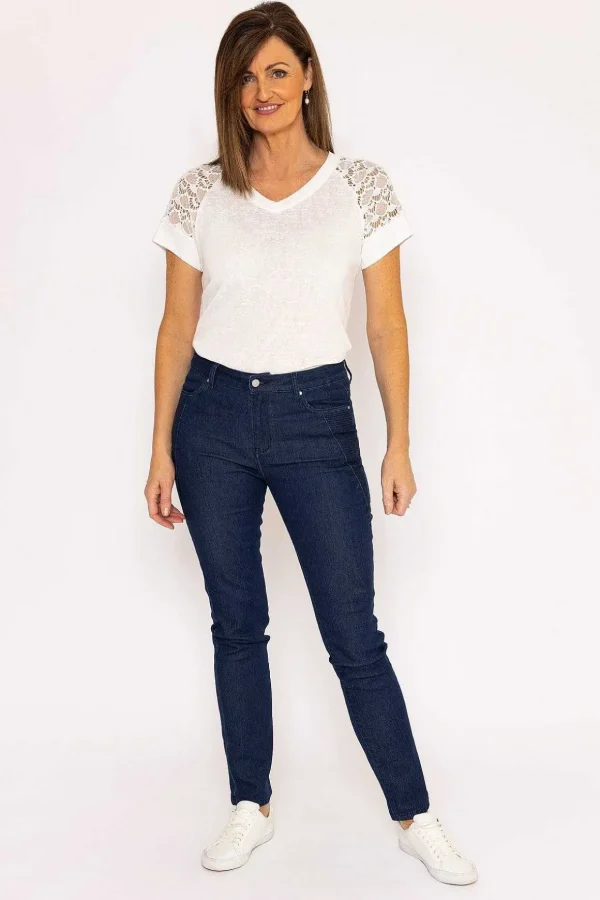 Denim Jeans With Stitch Detail In Navy
