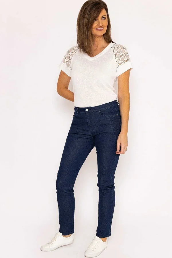 Denim Jeans With Stitch Detail In Navy