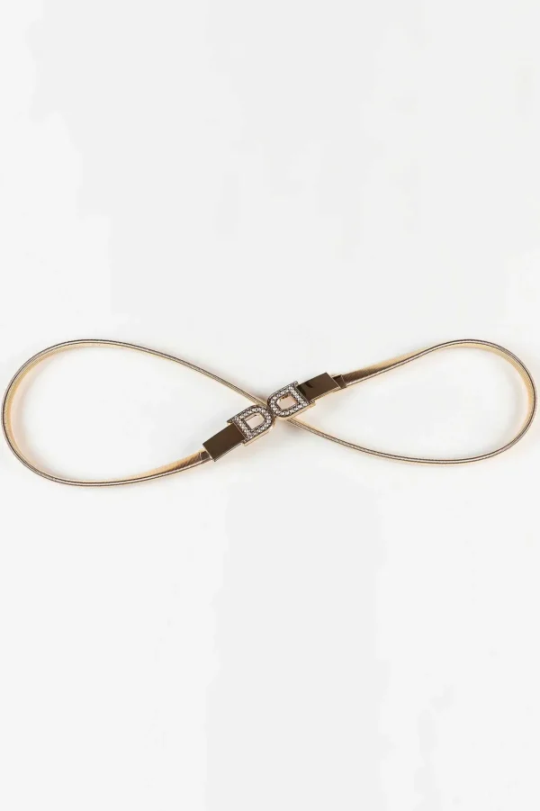 Diamante 'D' Clasp Stretch Belt In Gold