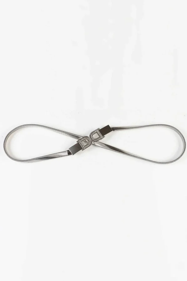 Diamante D Clasp Stretch Belt In Silver