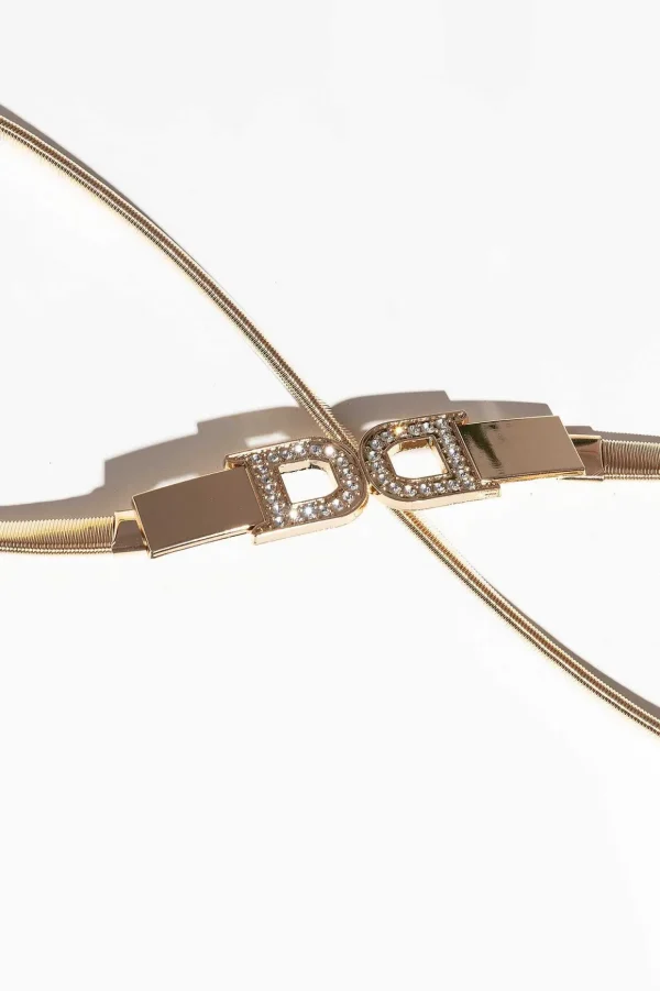 Diamante 'D' Clasp Stretch Belt In Gold