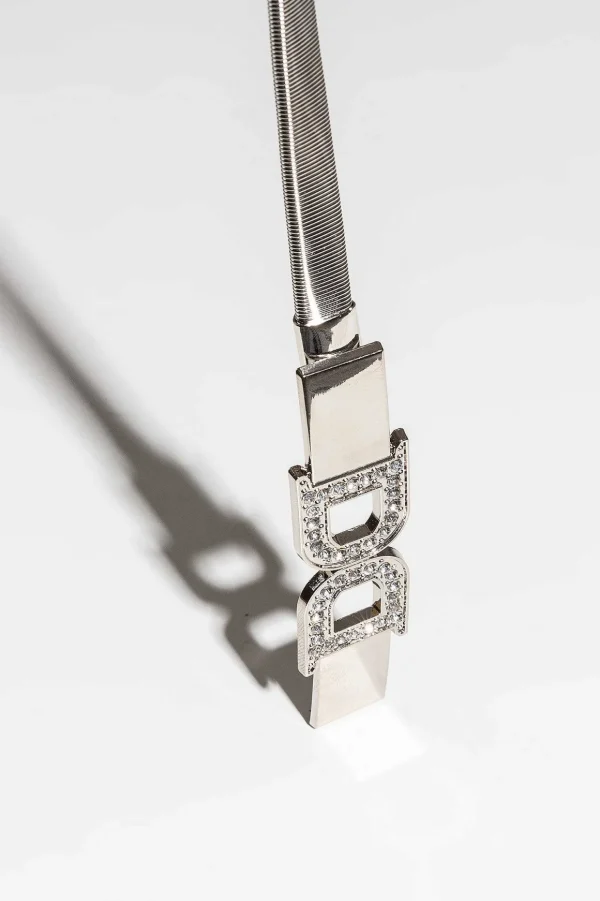 Diamante D Clasp Stretch Belt In Silver