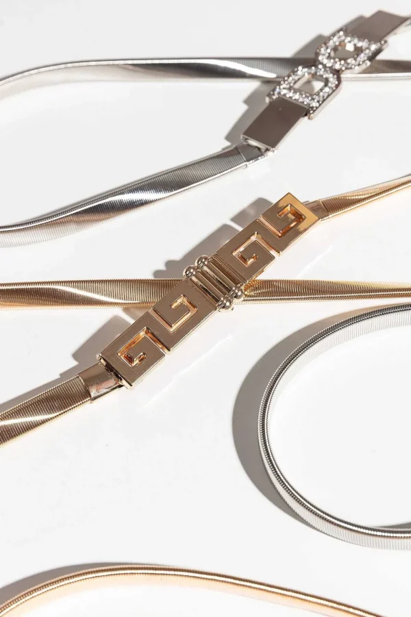 Diamante D Clasp Stretch Belt In Silver