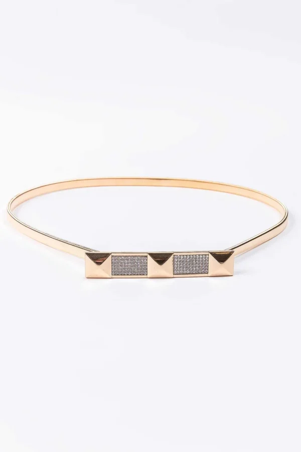 Diamante Detail Stretch Belt In Gold