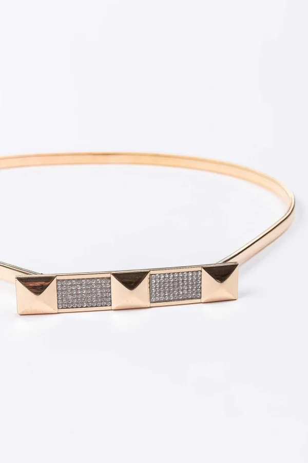 Diamante Detail Stretch Belt In Gold