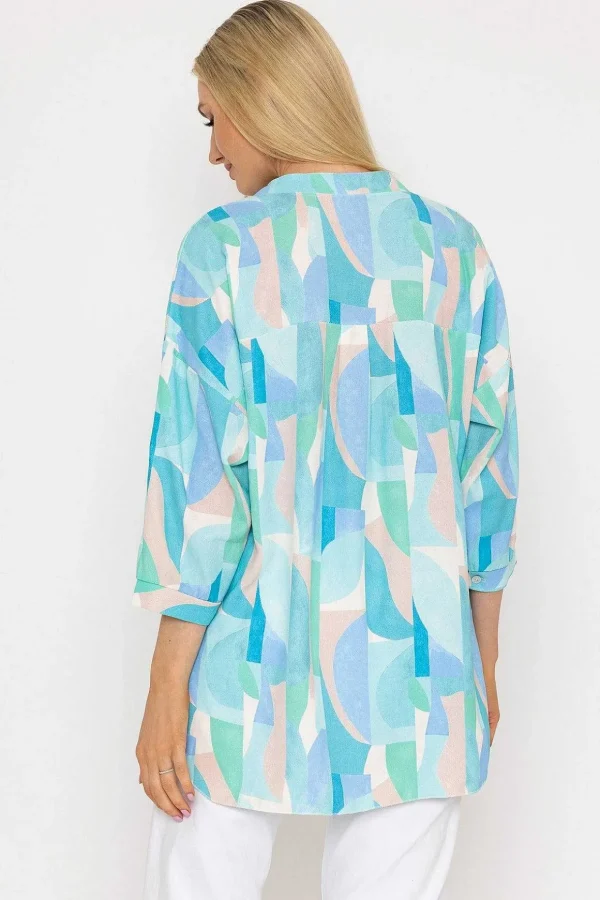 Dipped Hem Top In Blue Print