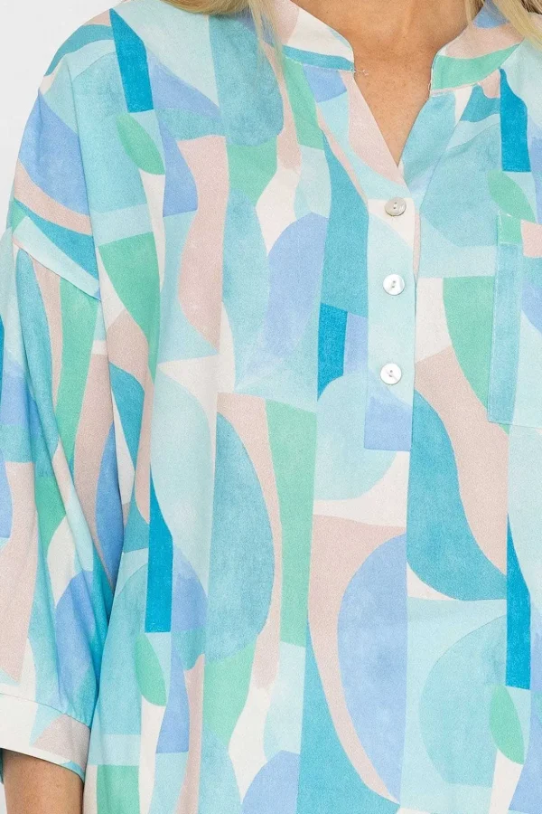 Dipped Hem Top In Blue Print