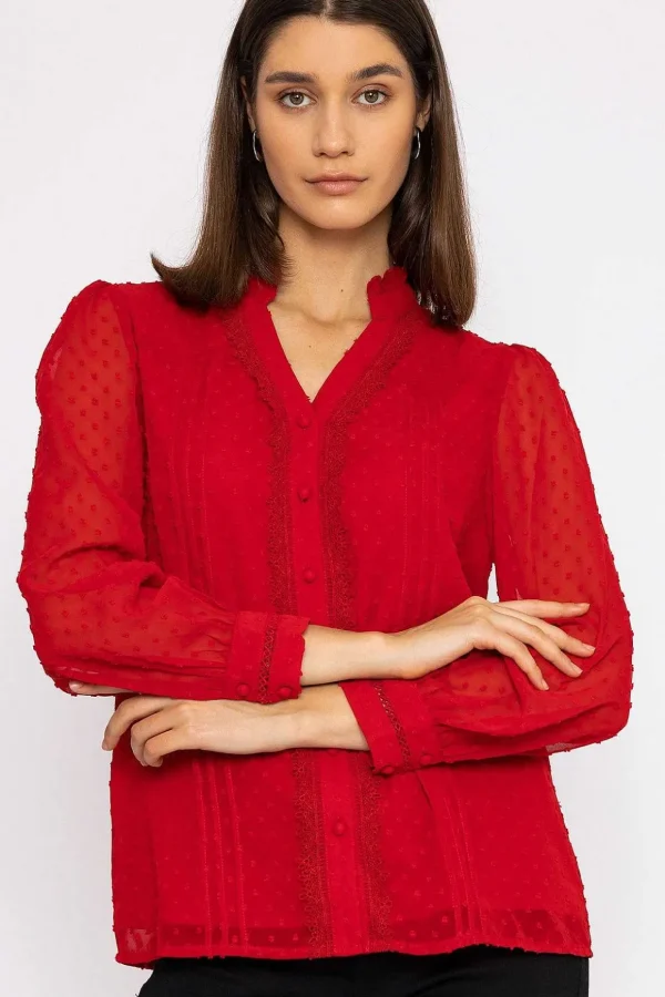 Dobby Texture Blouse In Red