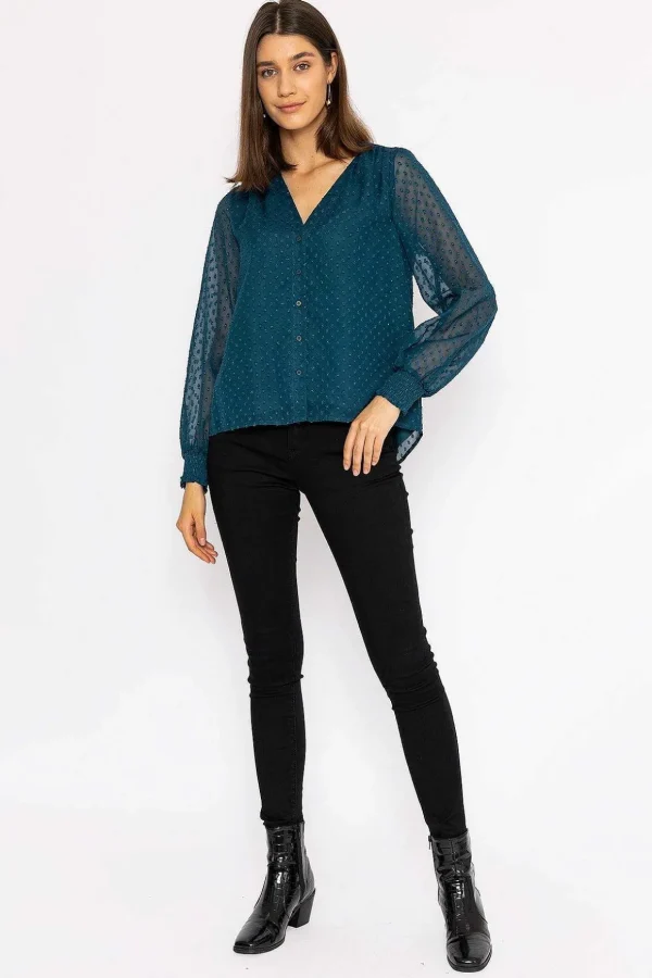 Dobby Texture Blouse In Teal