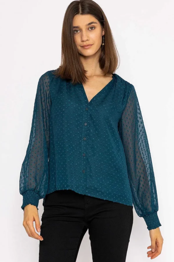 Dobby Texture Blouse In Teal