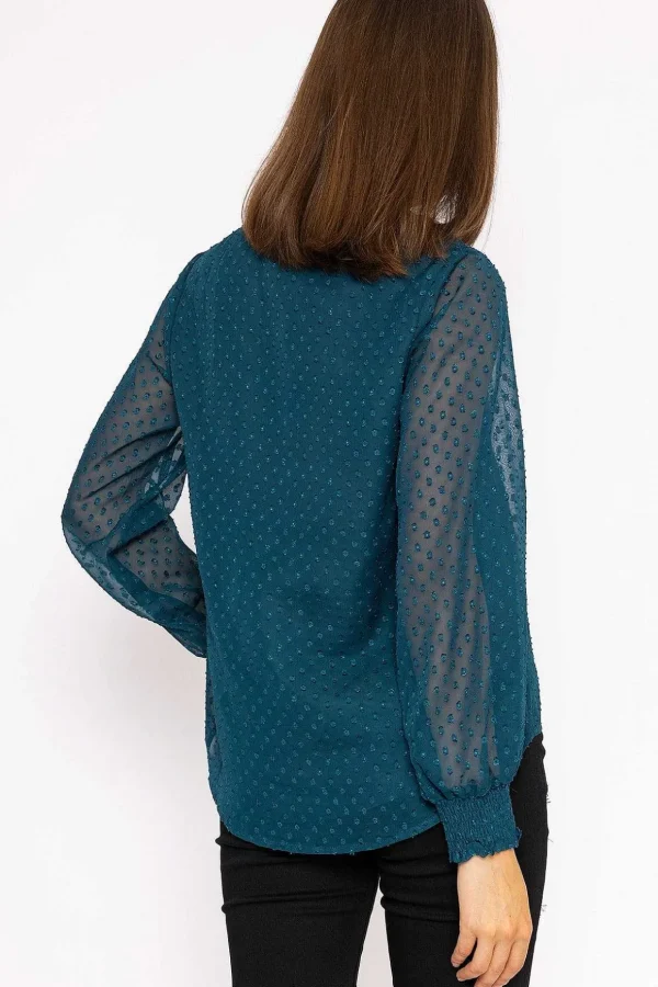 Dobby Texture Blouse In Teal