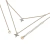 Double Floating Pave Star Necklace In Rose Gold