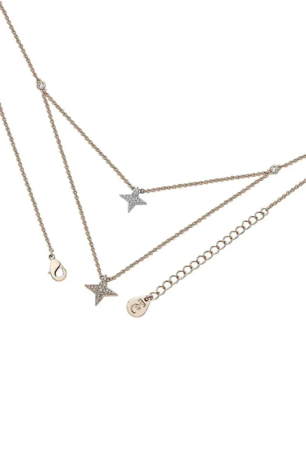 Double Floating Pave Star Necklace In Rose Gold