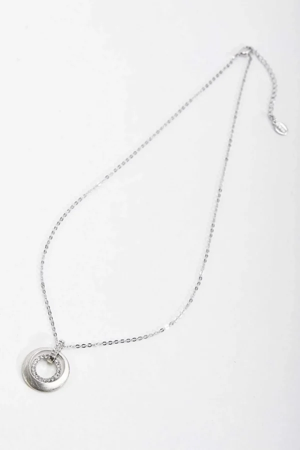 Double Ring Silver Pendant Necklace