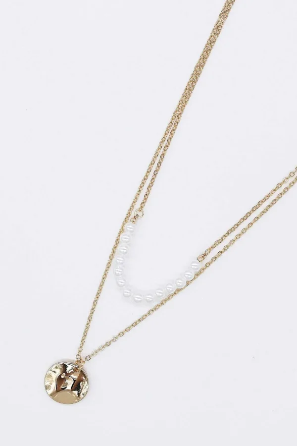 Double Strand Coin Pendant Necklace In Gold