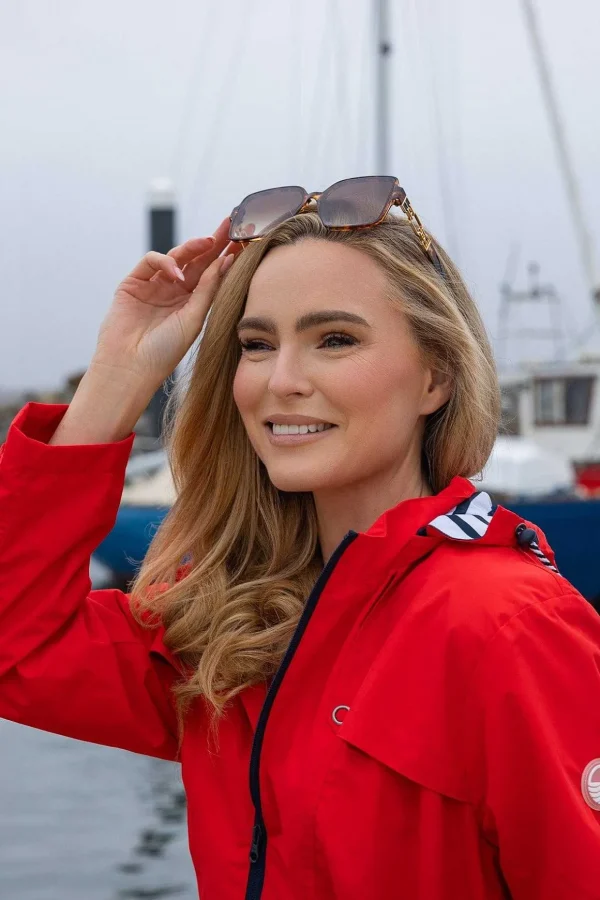 Drawstring Jacket With Stripe Lining In Red