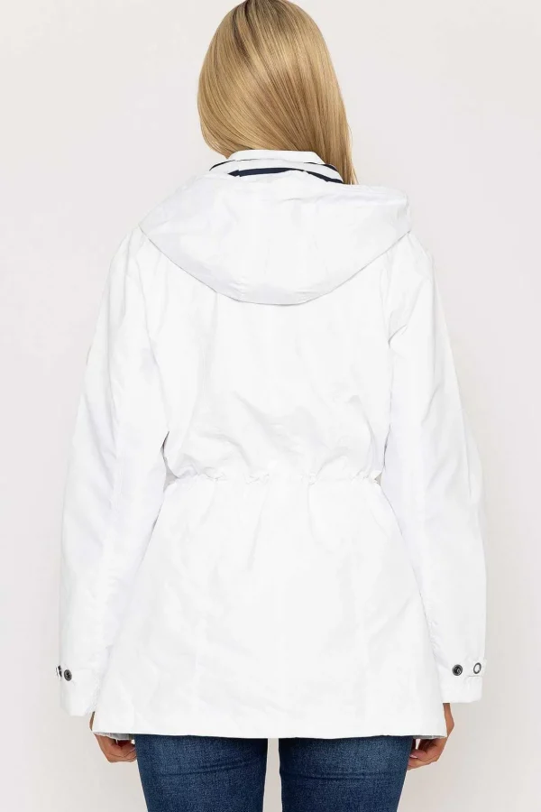 Drawstring Jacket With Stripe Lining In White