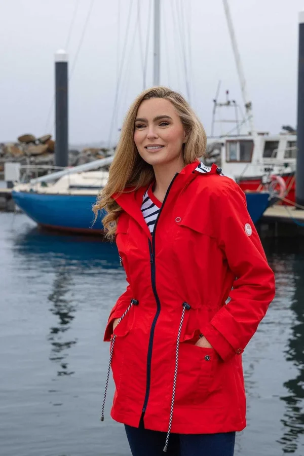 Drawstring Jacket With Stripe Lining In Red