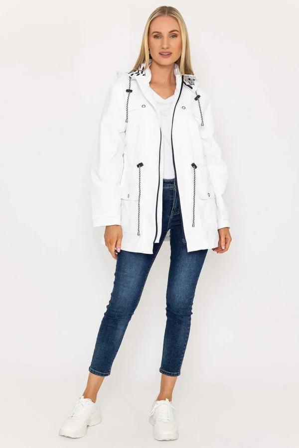 Drawstring Jacket With Stripe Lining In White