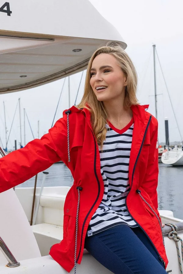 Drawstring Jacket With Stripe Lining In Red