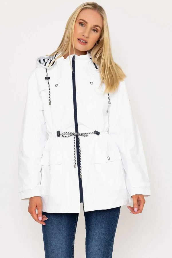 Drawstring Jacket With Stripe Lining In White