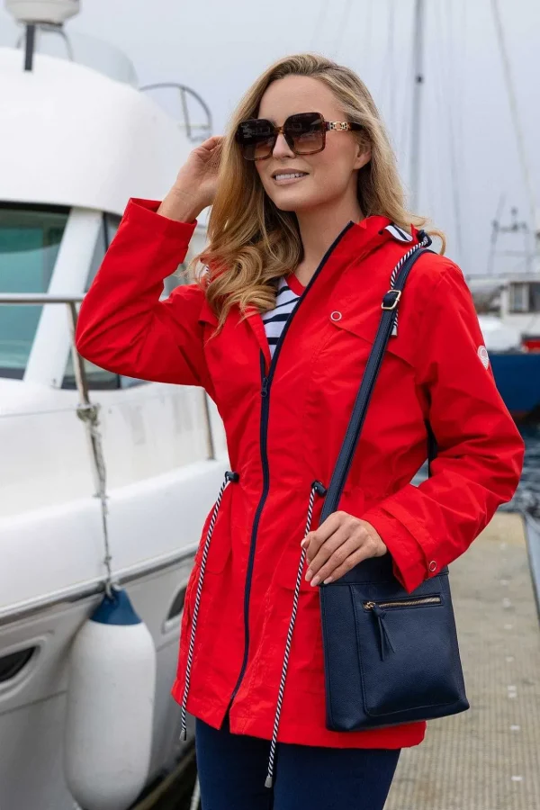 Drawstring Jacket With Stripe Lining In Red