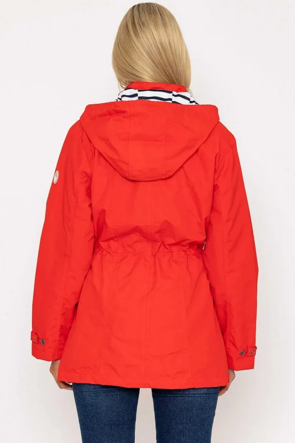 Drawstring Jacket With Stripe Lining In Red
