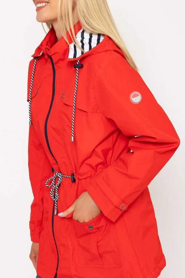 Drawstring Jacket With Stripe Lining In Red