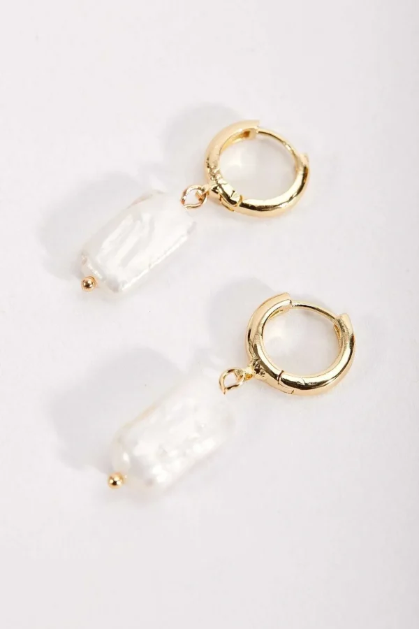 Drop Pearl Hoop Earrings