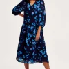 Duco Pleated Midi Dress In Dark Blue