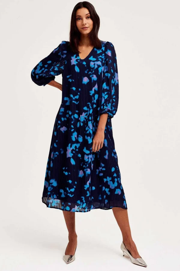 Duco Pleated Midi Dress In Dark Blue