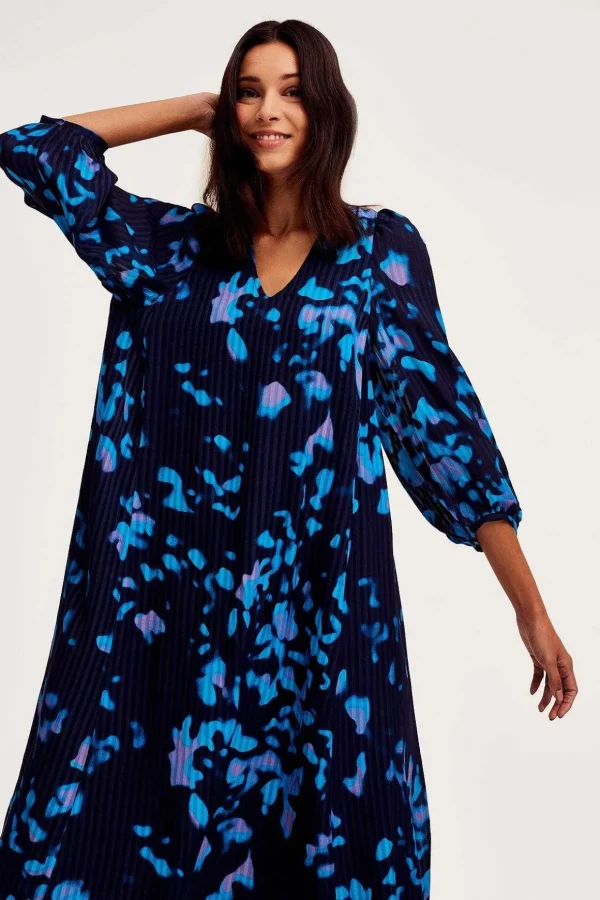 Duco Pleated Midi Dress In Dark Blue