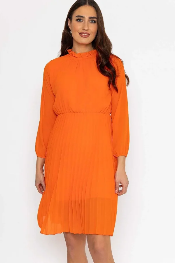 Ella Knee Length Dress In Orange