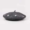 Embellished Wool Blend Beret In Grey