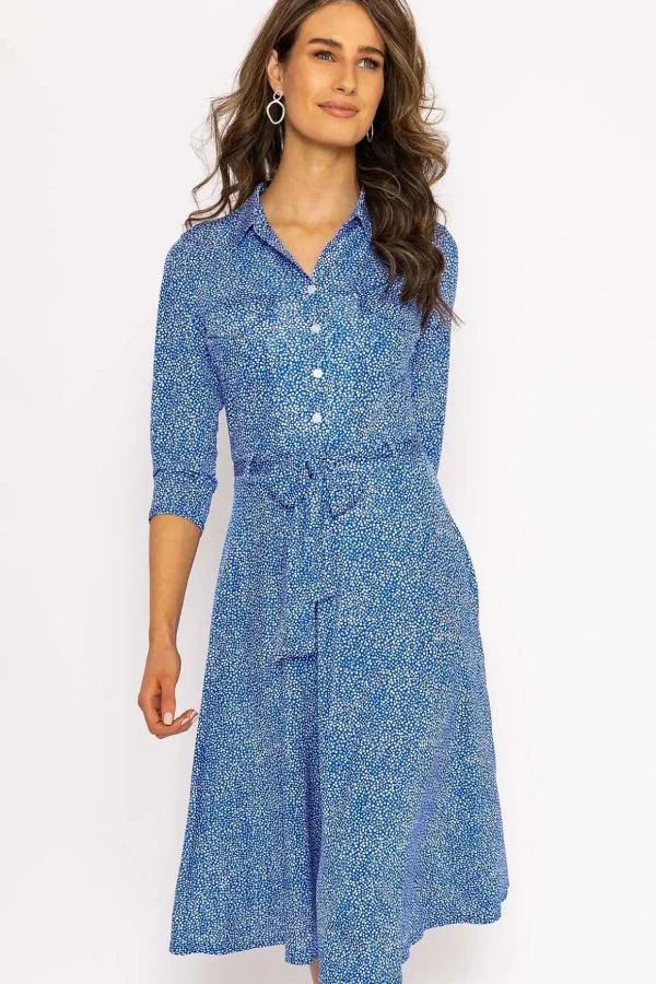 Emer Knee Length Shirt Dress In Blue Print