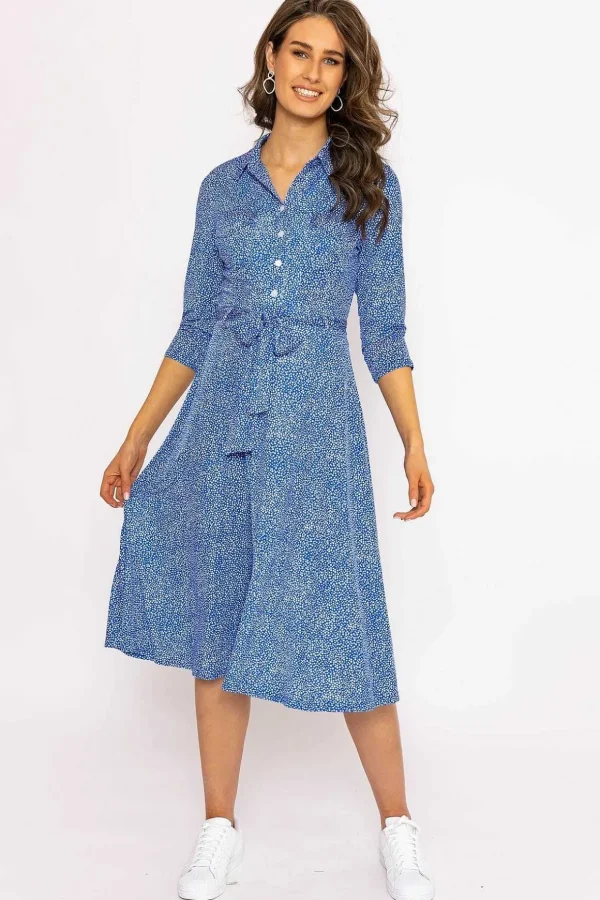 Emer Knee Length Shirt Dress In Blue Print
