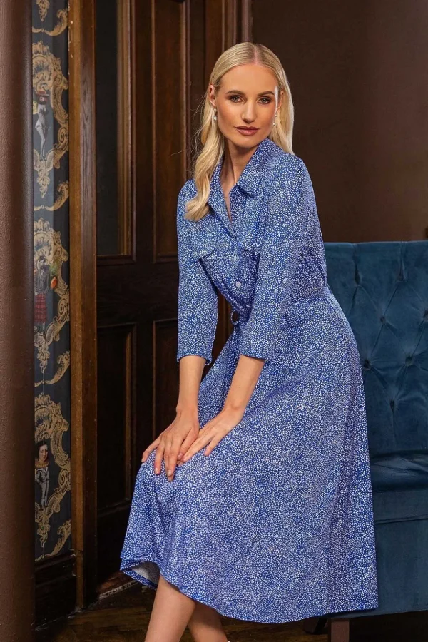 Emer Knee Length Shirt Dress In Blue Print